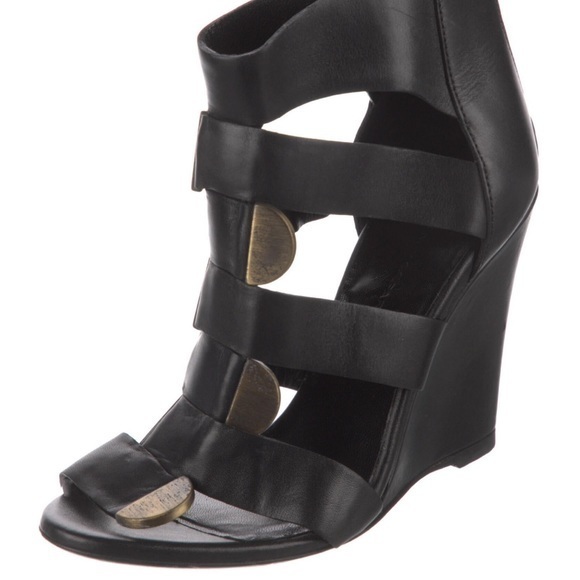 Balenciaga Black Peep Toe Wedge Sandals - Picture 1 of 12